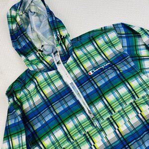 NWOT Champion Windbreaker Jacket Men Size Medium Packable Printed 1/4 Zip Hooded